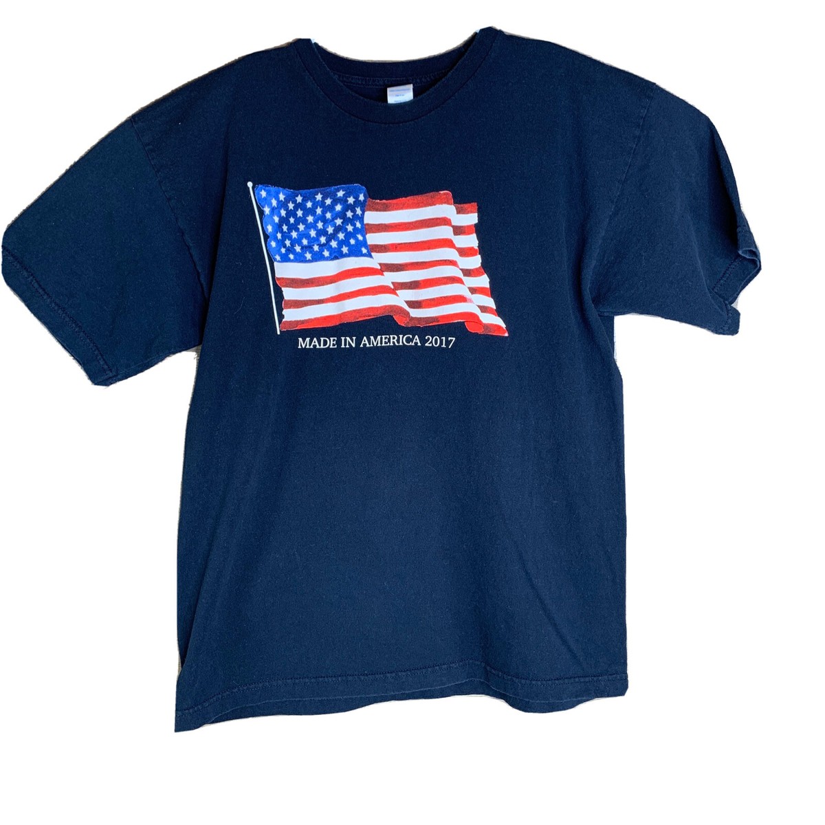 Made in the USA Tag T-Shirt Men's L Black Tee American Flag Made In America  2017