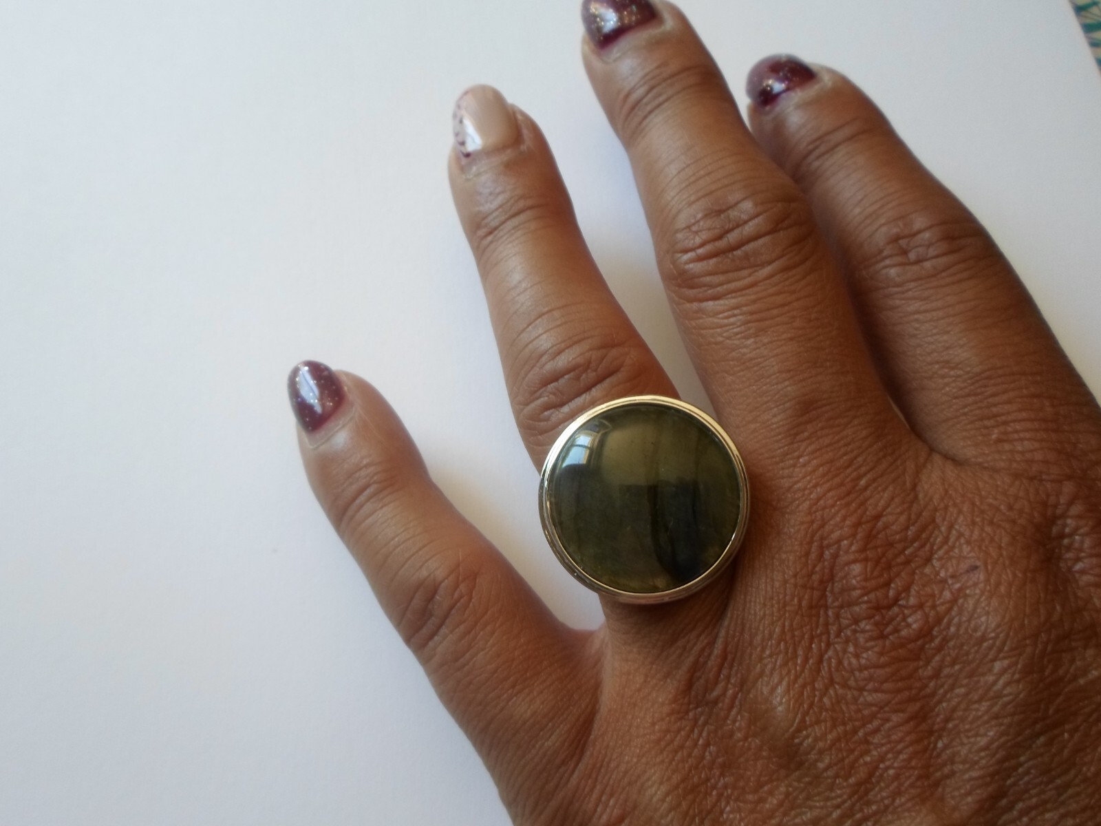 solid silver ring, cabochon with blue reflections… - image 7