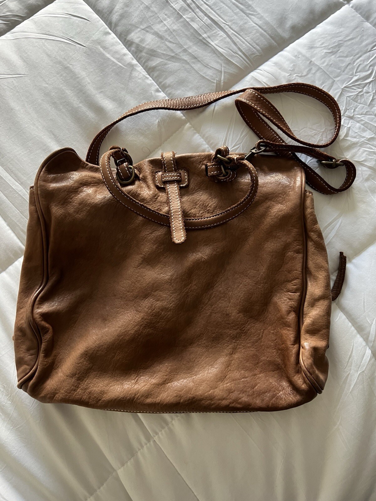 Costanza Rota Brown Leather Triple Zippered Shoulderbag Crossbody Purse Italian