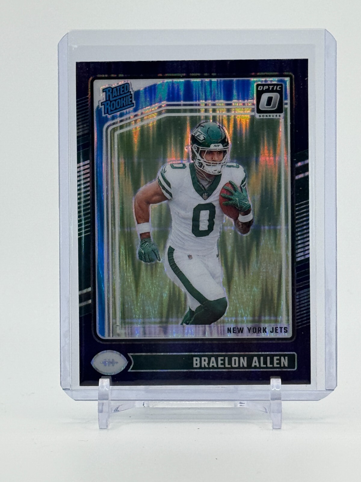 2024 DONRUSS OPTIC BRAELON ALLEN RATED ROOKIE #211 PURPLE SHOCK PRIZM, JETS