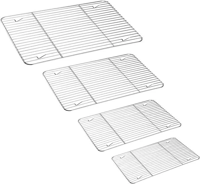 Juego de 4 rejillas para enfriar, rejillas para asar y hornear de acero. neuvo.
