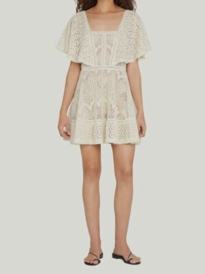 $425 Jonathan Simkhai Women's White Crochet Squared Mini Dress Size XS
