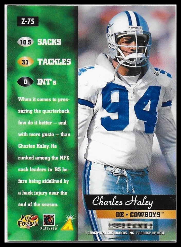 1996 Zenith #Z-75 Charles Haley Dallas Cowboys - Image 2 of 2