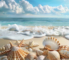 SEASHELLS STARFISH BEACH Ocean Waves Sand Clouds COMPUTER MOUSE PAD 9.25 x 7.75