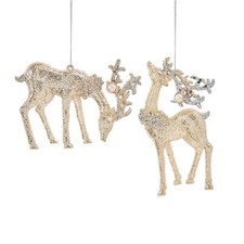 Kurt Adler Platinum Pearl Deer Ornaments Set of 2