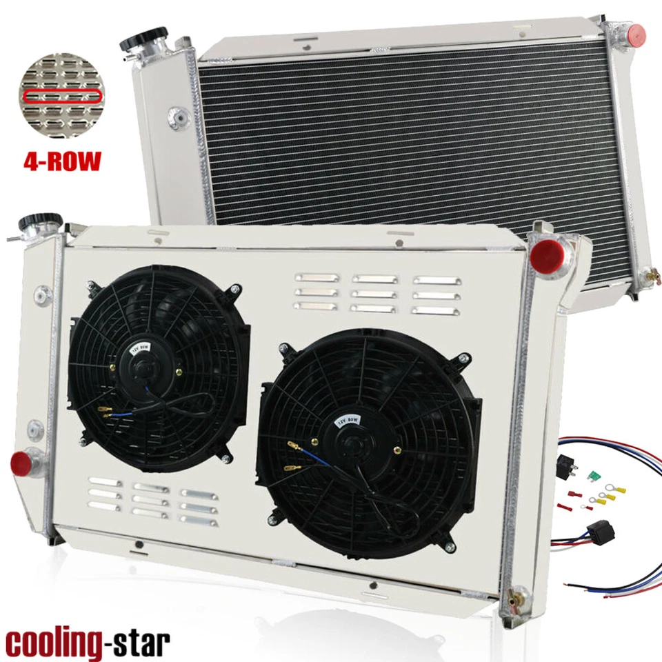 4-Row Radiator+Shroud Fan+Relay For 72-79 Ford LTD II Ranchero Lincoln Mark V V8 - Image 2 of 4