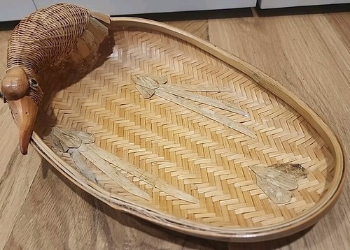 Asian Goose / Duck Shallow Nesting Flat Basket Bamboo Wicker - Lot of 4 Vintage - Picture 6 of 8