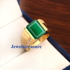 Natural Green Onyx  CZ Gemstones Gold Plated with 925 Sterling Silver Ring 813