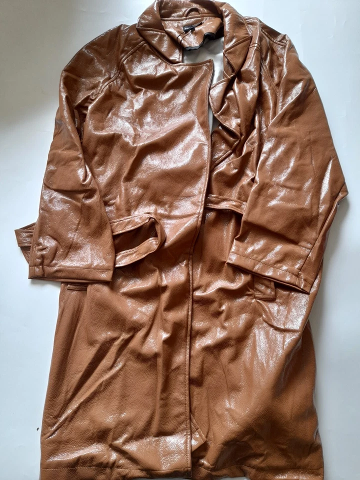 Brown L M PVC coat Wet Look Shiny New Tags Trench - Image 2 of 4