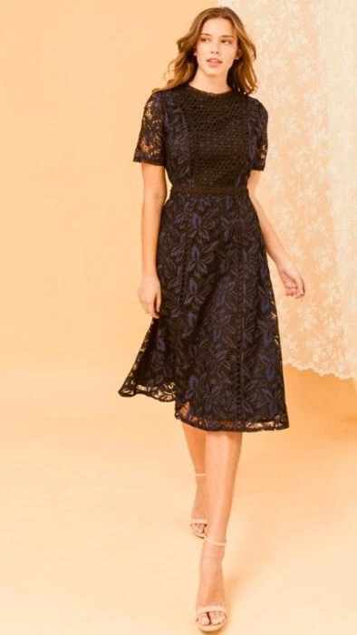 Black lace clearance midi skater dress