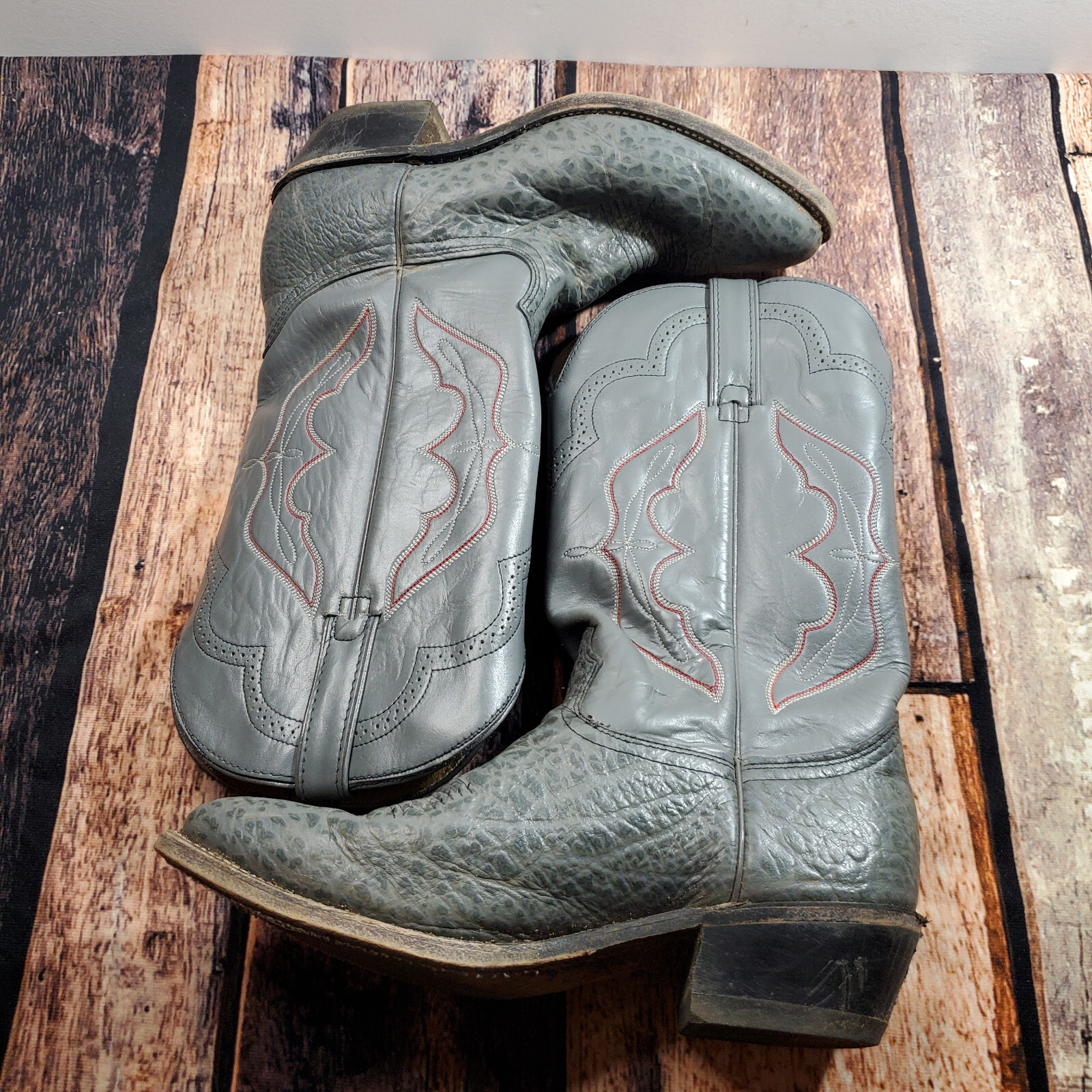 Dan Post El Paso Boots 9M Men Vintage Gray Red Antelope Leather Cowboy