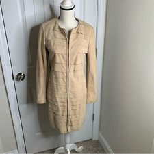 Doncaster Tan Long Line Suede Leather Zip Up Jacket Size 6 Quiet Luxury