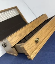 Flatware Chest Silverware Wood Drawer Brown Liner Storage Box Tarnish Resisting