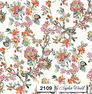 (2109) TWO Individ. Paper LUNCHEON Decoupage Napkins - ASIAN FLORAL BIRD DESIGN