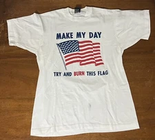 Vintage Single Stitch Screen Stars Large American Flag Make My Day Shirt 90s