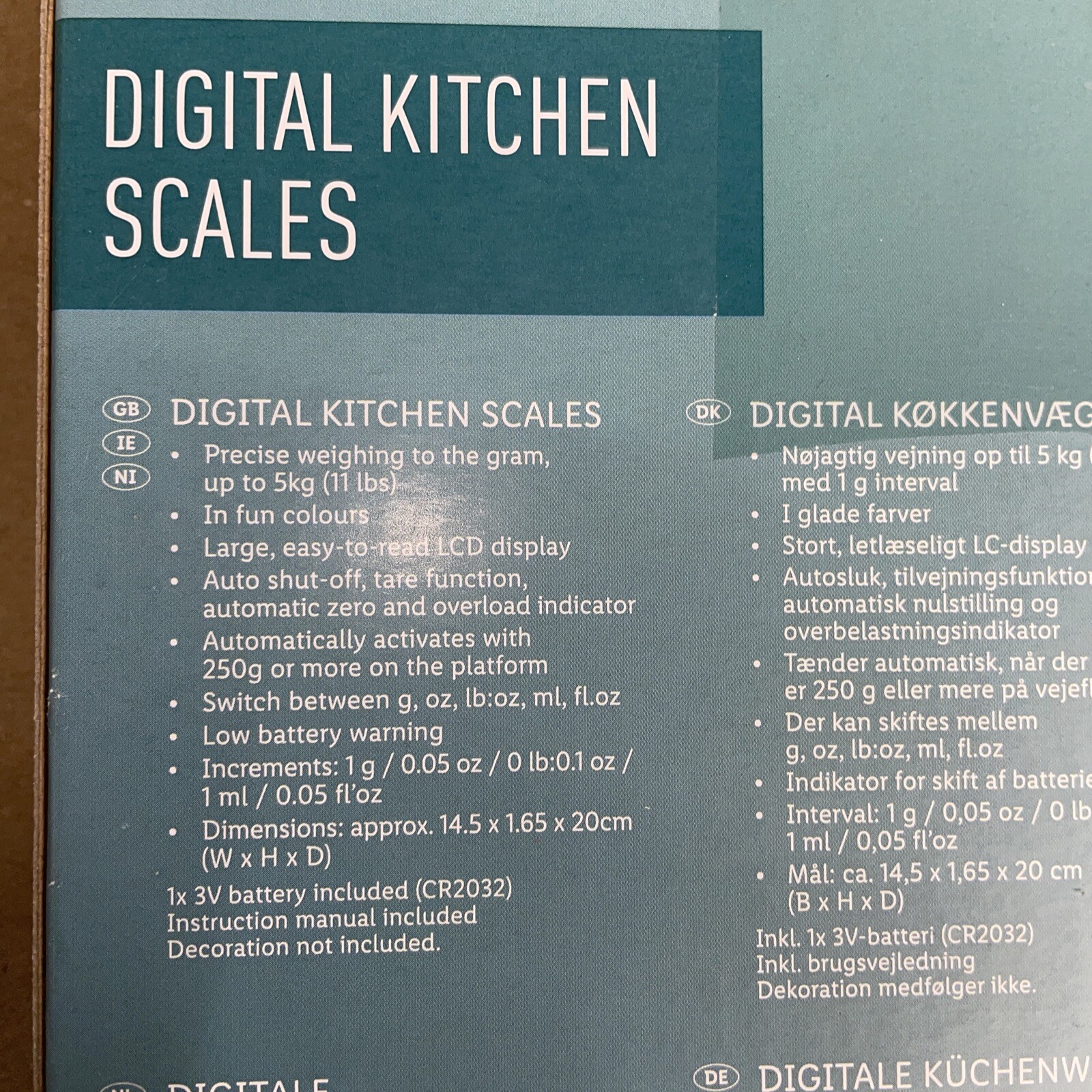 SILVERCREST DIGITAL KITCHEN SCALES Green Aqua Blue 14.5x1.65x20cm Max