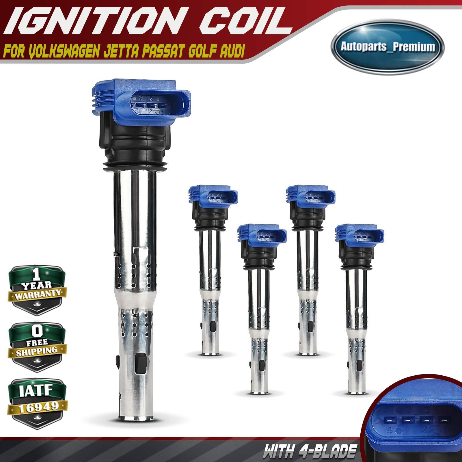 5Pcs Blue Ignition Coil for Volkswagen Jetta Passat Golf Beetle Audi Lamborghini
