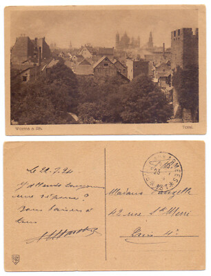101042 - Worms - Soldatenkarte, gelaufen 23.7.1924 nach Paris