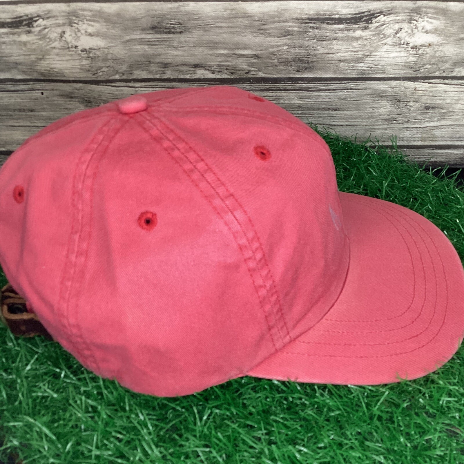 Cappello baseball vintage Polo Ralph Lauren berretto rosa salmone cinturino pelle pony anni 90