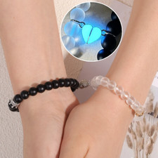 2pcs Magnetic Luminous Beads Bracelet Couple Lover Crown Heart Matching Bracelet