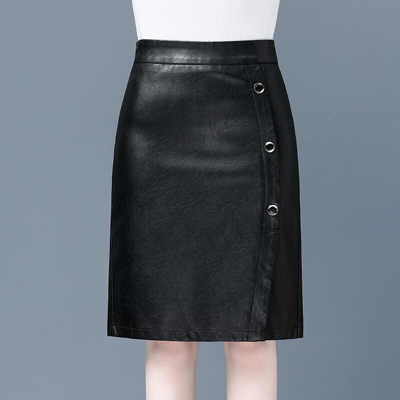 Womens Real Leather Sheepskin Ladies OL Mid Long Skirts High Waist