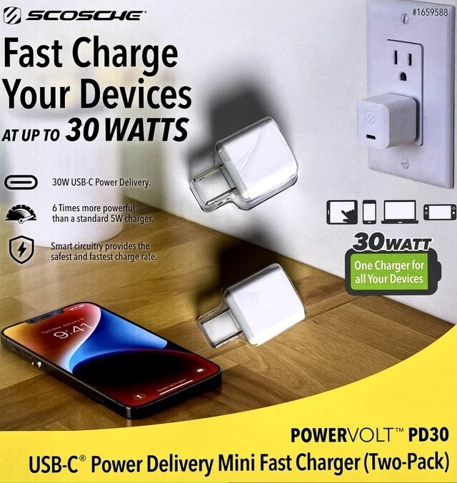 Scosche PowerVolt PD30 USB-C 30W Power Delivery Mini Fast Charger (Pack of 2), - Image 2 of 4