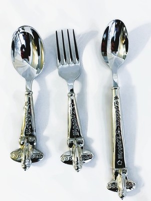 Reed & Barton ZOOM ZOOM Full Set Infant Toddler Flatware Airplane Fork & Spoons