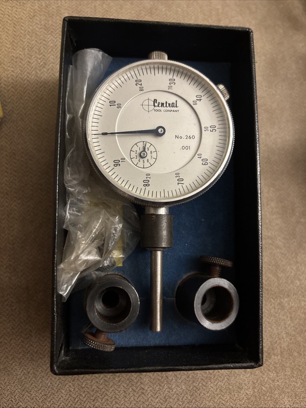 Vintage Central No. 260 1” Range Dial Indicator Set Made In USA w/ Box & Adapter