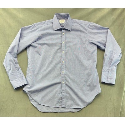 TM Lewin Blue Micro Check Dress Shirt Mens 17.5 34.5 Regular Fit Lewin 100