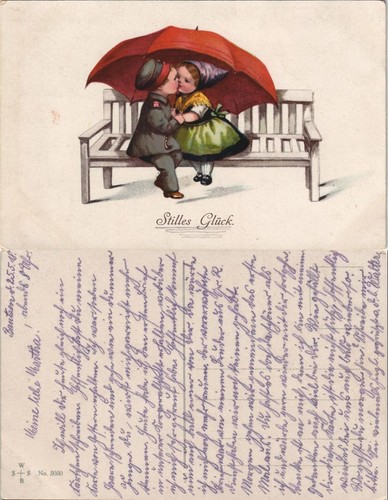 Ansichtskarte Junge Mädchen Künstlerkarte Bank Uniform Stilles Glück 1918