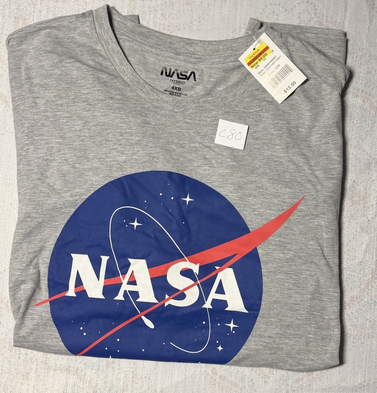 Men Big & Tall T Shirt 4XL XXXXL Nasa Logo Gray Grey New C80