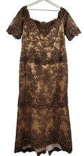 Montage by Mon Cheri Evening Party Dress Size 16 Beaded Lace Overlay  Brown