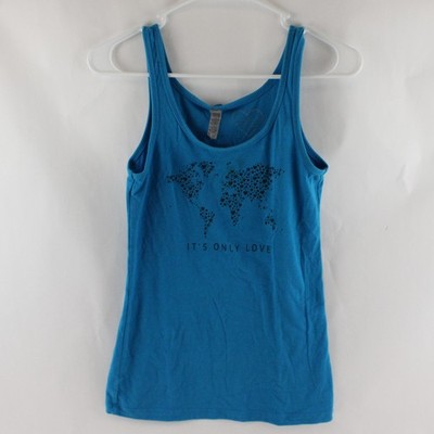 Next Level Brand Solid Blue ''It's Only Love'' Black Printed Tank Top Women's Sz M