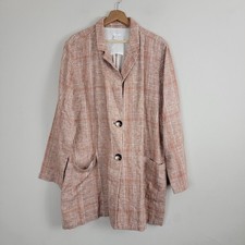 J Jill Henna Long Sleeve Plaid Blazer Jacket Womens Tall XL Brown Collared