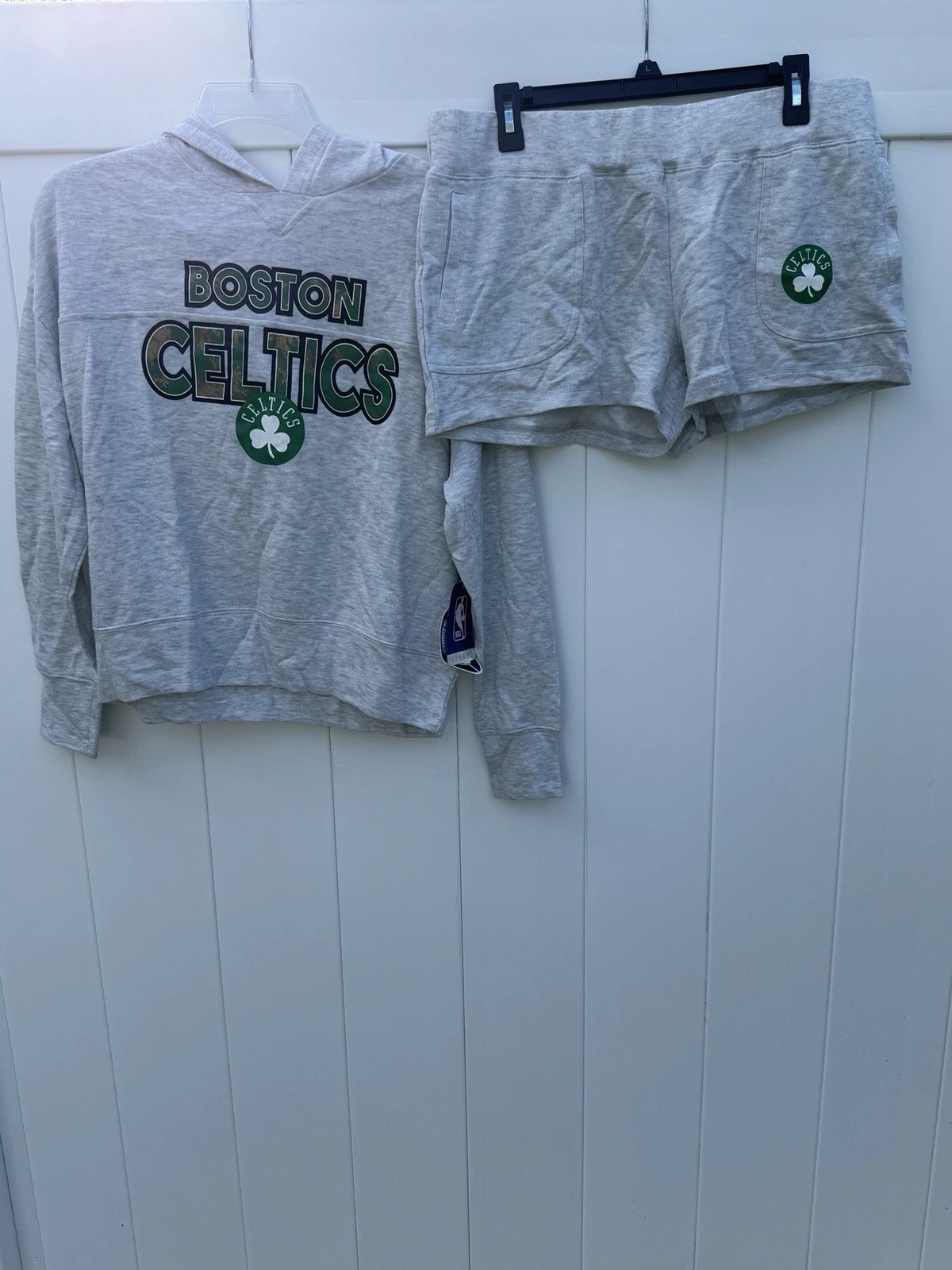 NWT Boston Celtics Hoodie Sweatshirt & Sweat Short Set Lightweight Gray Large