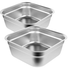 2 PCS 12.8 Inch Stainless Steel Washing Up Bowl Square Dish Tub Wash Basin Pan