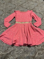Mini Boden Mabel Twirly Dress pink cotton fabric gold star prints Size 6-7
