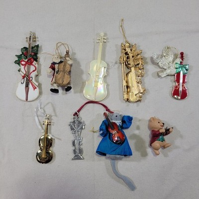 Cello Violin Fiddle Christmas Ornaments Lot of 9 Metal Plastic Resin