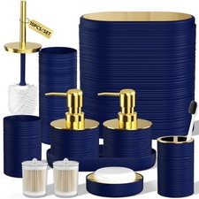 Bathroom Set, 10PC Bathroom Accessory Set, Blue Bathroom Accessories, Navy Bl...