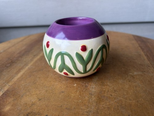 Jim Shore For Enesco Tulip Floral Ceramic Round Tea Light Candle Holder 3" 2004