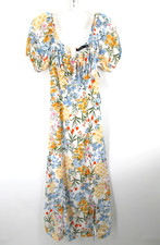 MARY & MO Maxi Peasant Dress Women L Multicolor Floral Puff Sleeve Cottage Core