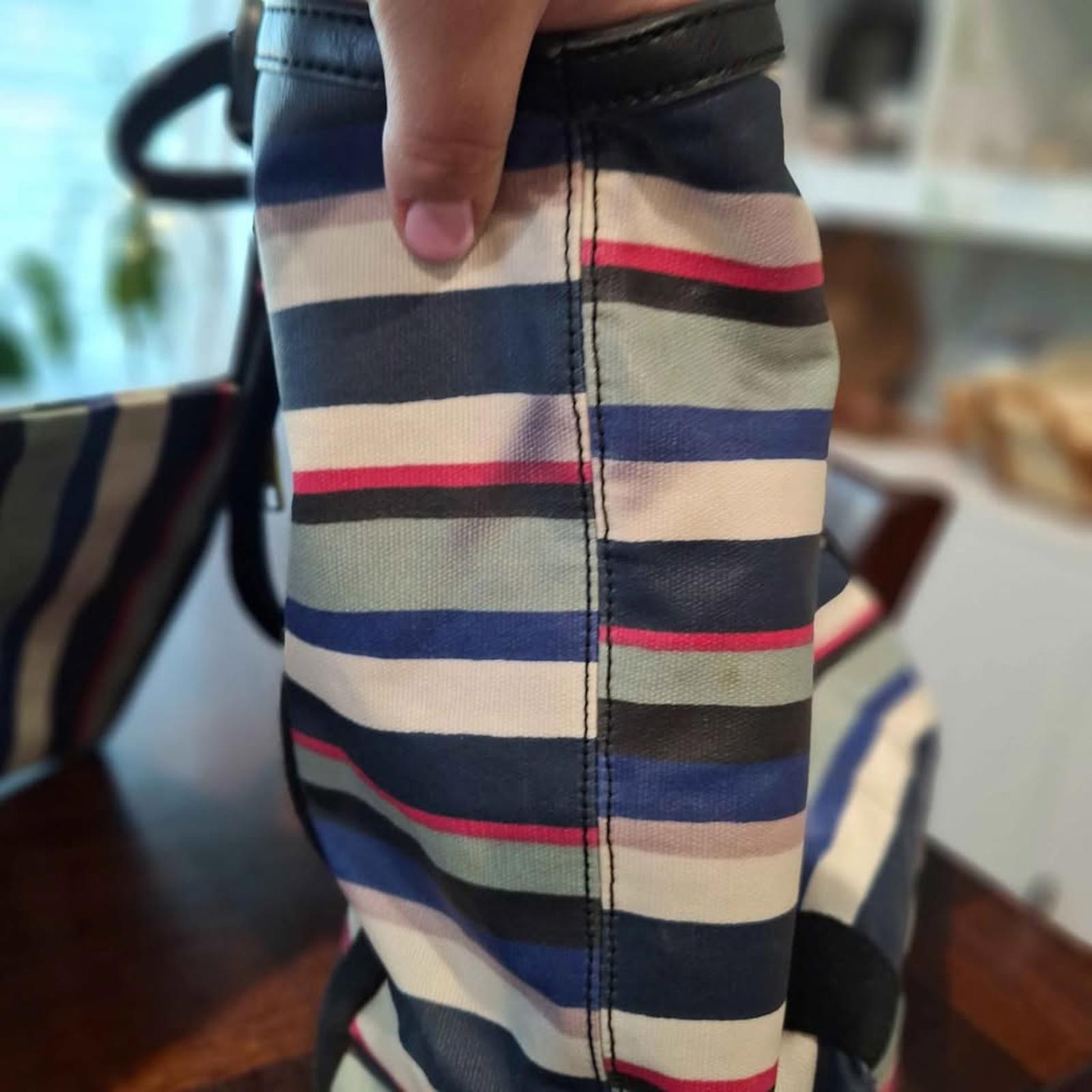 Fossil Eliza Beach Tote Blue Multi Stripe Bag 2pc Set w/ Wallet 19x13” 