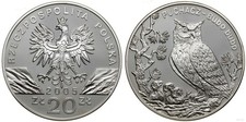 POLAND -  20 Złotych PROOF, Eagle Owl (Bubo bubo), 0.841 oz ASW, 38.61 mm Y#531