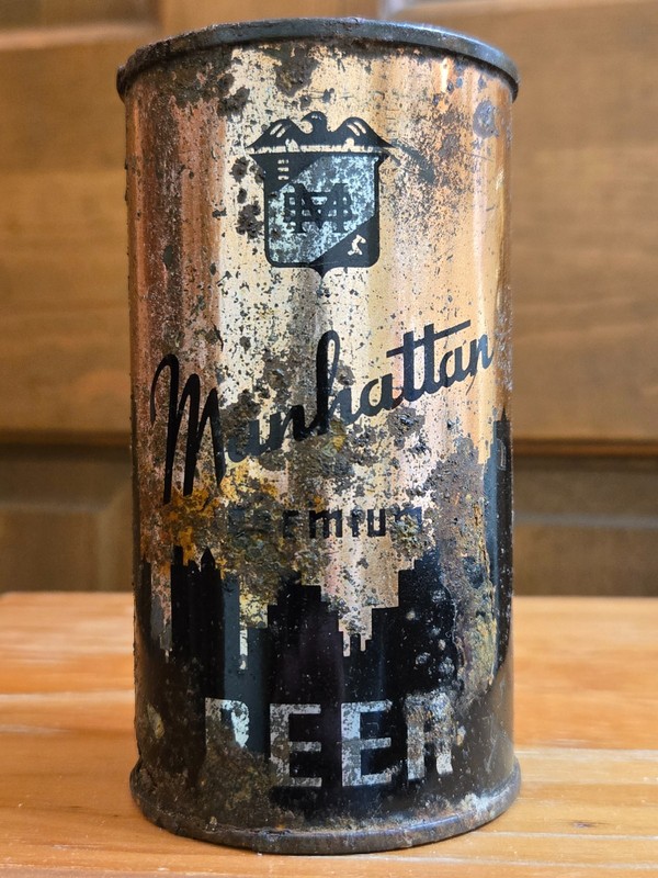 MANHATTAN PREMIUM BEER LATE 1930'S 12OZ KEGLINED IRTP OPENING INST FLAT TOP CAN