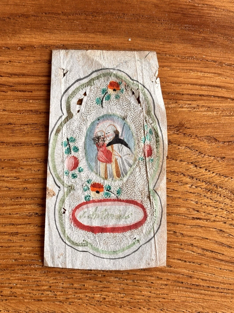 Canivet Dentelle Ancien – Image Pieuse Reliquaire – Enfance Et Oiseau