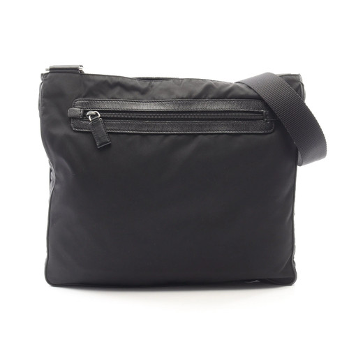 PRADA Triangle Logo Shoulder Bag Nylon Saffiano Leather Black VA0348