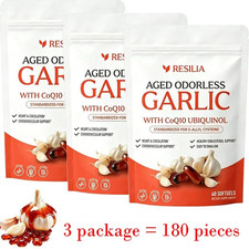 3PCS Resilia Garlic Extract 600mg Softgels (60 Count)–Odorless Aged Garlic Extra