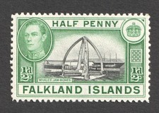 Falklandy KGVI 1/2d Kości szczękowe wielorybów SG 146 1938 W idealnym stanie znaczek Król Jerzy VI