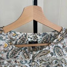 Talbots Petite Women’s P Paisley Cotton Peasant Blouse Boho Chic Long Sleeve NWT