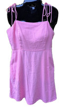 Old Navy Dress Size M Linen Blend Cami Tie Babydoll Pockets Smocked Beach Dainty